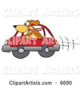 Brown Dog Mascot Cartoon Character Sticking His Head out of a Car Window