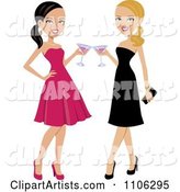 Brunette and Blond Women Toasting