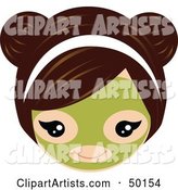 Brunette Girl's Face Wearing a Green Facial Mask