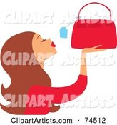Brunette Haired Woman Looking at the Price Tag on a Purse
