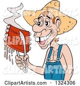 Buch Toothed Male Hillbilly Holding Juicy Bbq Ribs with Tongs