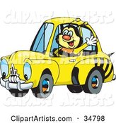 Bumble Bee Character Waving While Driving by in a Matching Car