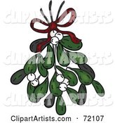 Bundle of Mistletoe with White Berries and a Red Bow