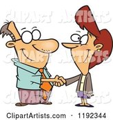 Business Man and Woman Shaking Hands Cartoon