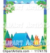 Camping Frame with a Tent and Fire on White