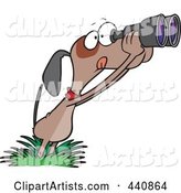 Cartoon Bird Dog Using Binoculars