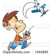 Cartoon Boy Playing with a Remote Control Airplane