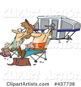 Cartoon Couple Relaxing at a Campsite near Their Tent Trailer