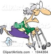 Cartoon Feisty Granny Running with a Walker