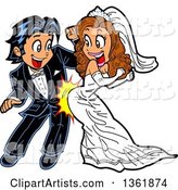 Cartoon Happy Wedding Couple Dancing and Grinding