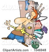 Cartoon Hoarder Man with a Full Closet