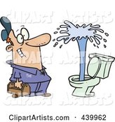Cartoon Plumber Admiring a Geyser in a Toilet
