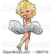 Cartoon Sexy Blond Bombshell Woman Resembling Marilyn Monroe, Holding Her Dress down in the Wind