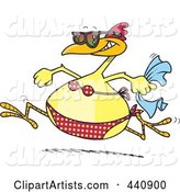 Cartoon Summer Chicken Running in a Bikini on a Beach