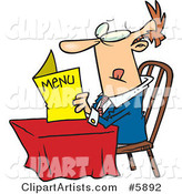 Caucasian Man Sitting at a Table and Reading a Menu at a Restaurant