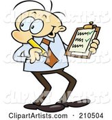 Caucasian Toon Guy Businessman Reviewing a Check List