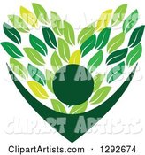 Cheering Person with Arms Framing a Love Heart Made of Green Leaves