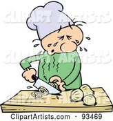 Chef Toon Guy Crying While Slicing Yellow Onions