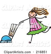 Childs Sketch of a Girl Vacuuming
