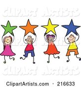 Childs Sketch of a Group of Kids Holding Stars - 1