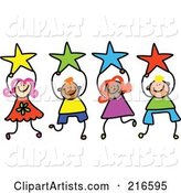 Childs Sketch of a Group of Kids Holding Stars - 2