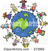 Childs Sketch of Children Holding Hands Around an Australian Globe