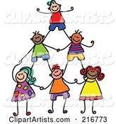Childs Sketch of Human Pyramid of Kids - 2