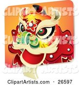 Chinese New Year Lion Dance Head Costume with Green, Red and Black Eyes and a Green Nose