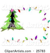 Christmas Stationery Boder with Colorful Lights and a Decorated Tree