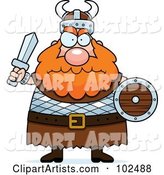 Chubby Mad Viking Man Holding a Sword and Shield