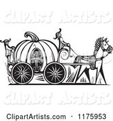 Cinderella in a Pumpkin Carriage Black and White Woodcut