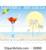 Cocktail Umbrella and Cherry in a Tropical Alcoholic Drink on a Beach