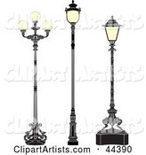 Collage of Three Antique Iron Street Lamps