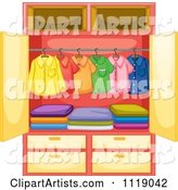 Colorful Hanging Shirts and Folded Pants in a Wardrobe Closet