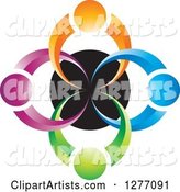Colorful People over a Black Circle Teamwork Icon
