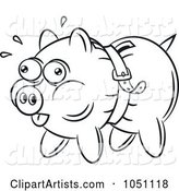 Coloring Page Outline of a Piggy Bank Being Squeezed by a Belt