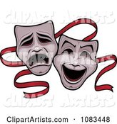 Comedy and Tragedy Theater Masks and Red Ribbon