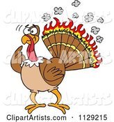 Confused Thankgiving Turkey Bird with Burning Feathers
