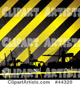 Construction Tower Cranes Against Yellow and Black Striped Background