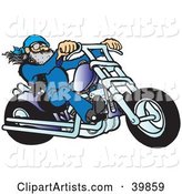 Cool Biker Dude Riding a Chopper Motorcycle