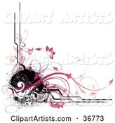 Corner Design of Black Splatters, Lines and Pink Vines
