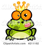 Crowned Frog Prince with a Lipstick Kiss on His Cheek