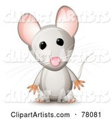 Curious Standing Gray Mouse with Pink Ears