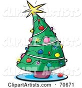 Curving Decorated Christmas Tree with Lights and Ornaments
