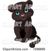 Cute Baby Black Panther Cub Sitting and Smiling