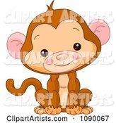 Cute Baby Monkey Sitting Upright and Smiling