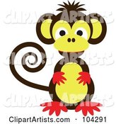Cute Brown, Red and Yellow Monkey with a Curled Tail