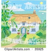 Cute Cottage with a Landscaped Yard, Overlooking the Coast on a Sunny Day