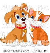 Cute Happy Orange Kitty and Beagle Puppy