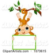 Cute Monkey Hanging from a Tree with a Sign